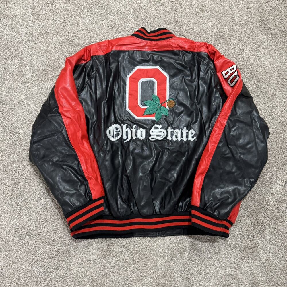 Vintage Ohio State Buckeyes Faux Leather Jacket Mens XXL Steve & Barrys Varsity